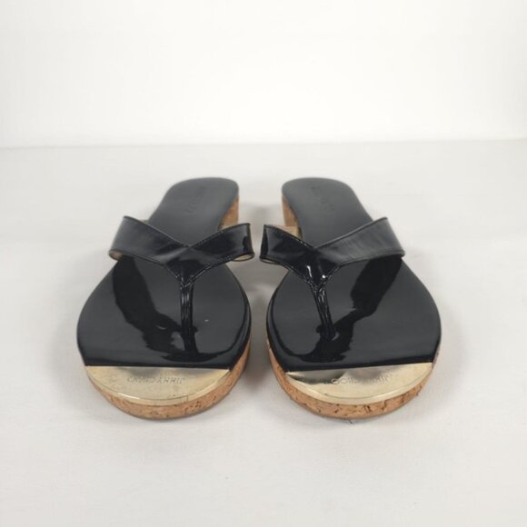 JIMMY CHOO Black Pence PATENT LEATHER Cork Thong MADE IN SPAIN 🇪🇸 Sandal 36 - Picture 2 of 12